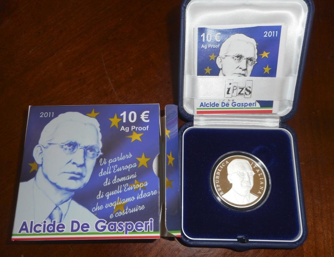 NL* ITALIA Repubblica 10 EURO Argento 2011 ALCIDE DE GASPERI PROOF set Zecca