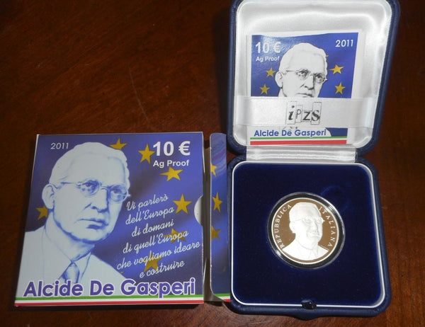 NL* ITALIA Repubblica 10 EURO Argento 2011 ALCIDE DE GASPERI PROOF set Zecca