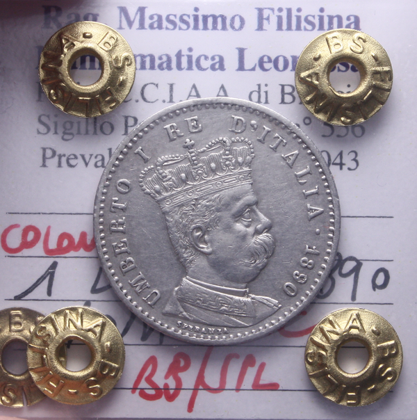 NL* UMBERTO I COLONIA ERITREA 1 LIRA Ag. 1890 ROMA NC BB/SPL Perizia Filisina