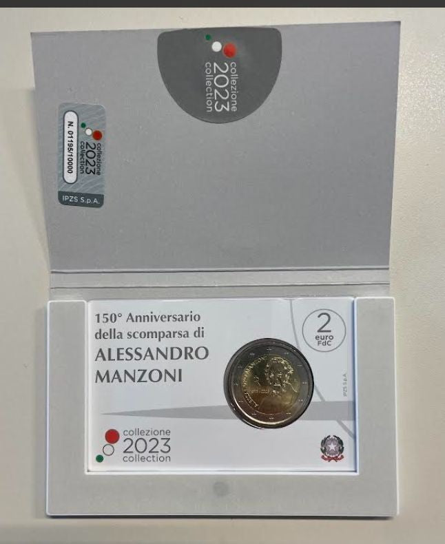 NL* ITALIA Repubblica 2 EURO 2023 150° ALESSANDRO MANZONI FDC set zecca COINCARD