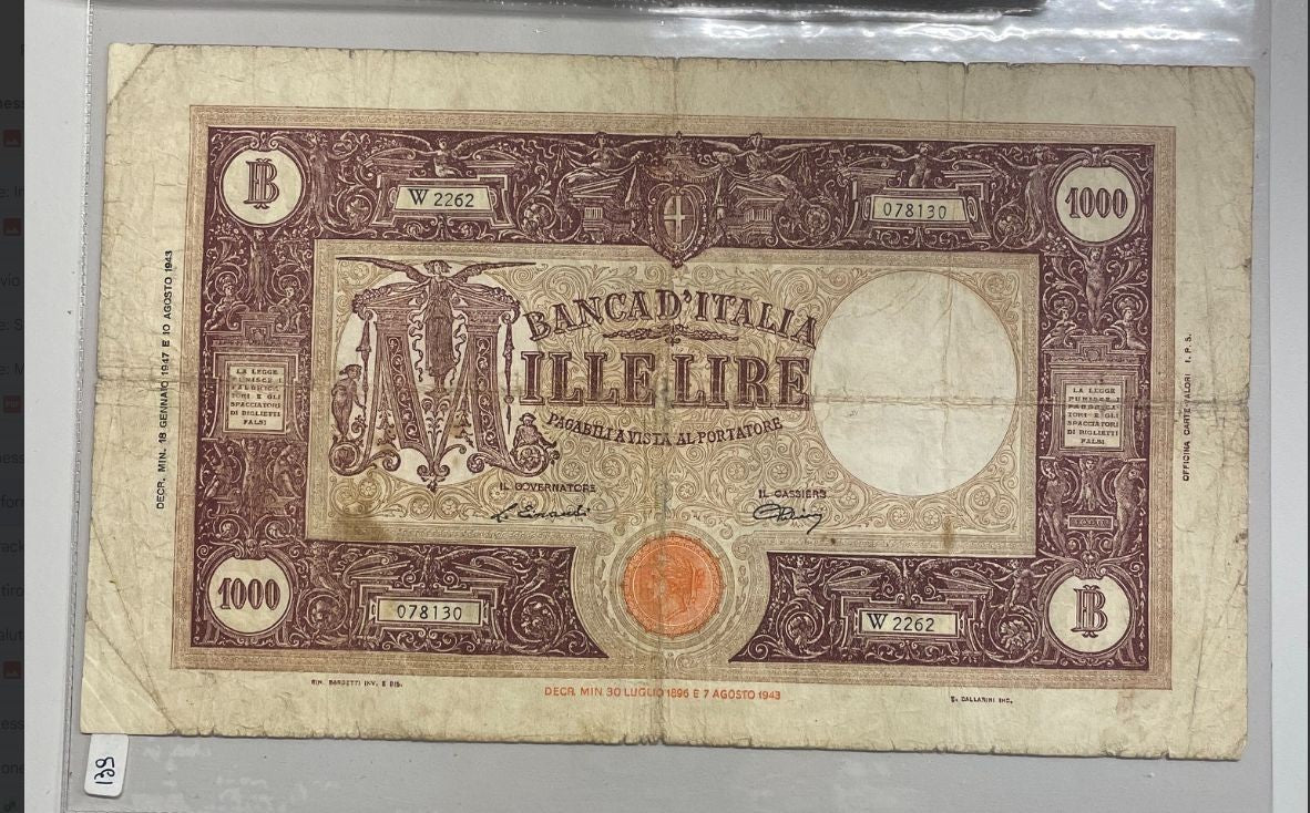 NL* BANCA D'ITALIA Banconota 1000 LIRE BARBETTI M GRANDE 18 GENNAIO 1947 W2262