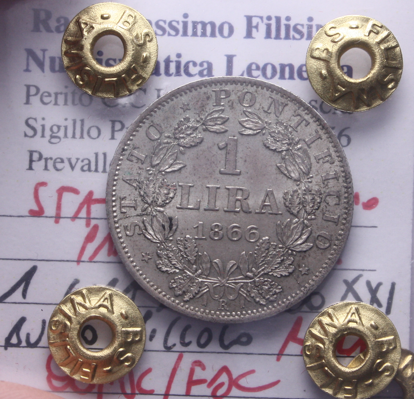 NL* STATO PONTIFICIO PIO IX 1 LIRA 1866 BUSTO PICCOLO QFDC/FDC Perizia Filisina