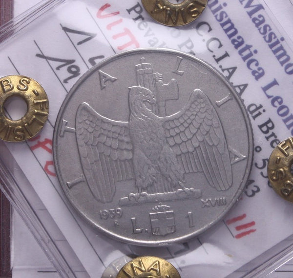 NL* VEIII 1 LIRA IMPERO 1939 XVIII ANTIMAGNETICA QFDC Perizia Filisina Massimo
