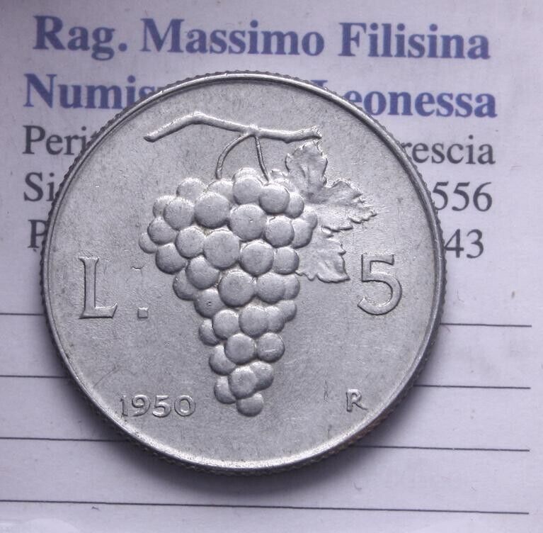 NL* Italy Republic 5 LIRE ITALMA 1950 GRAPE Superb preservation with luster