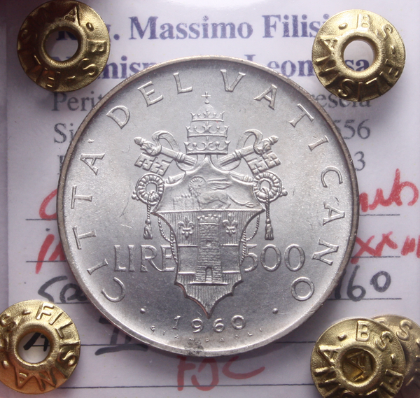 NL* Città del Vaticano GIOVANNI XXIII 500 Lire Argento 1960 FDC Perizia Filisina