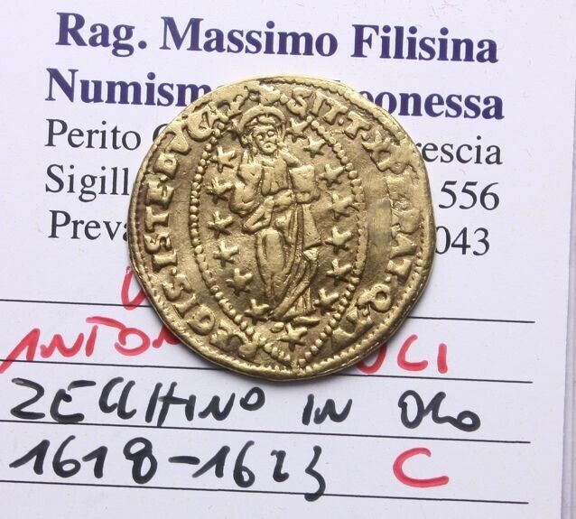 NL*VENEZIA Doge ANTONIO PRIULI 1618/1823 ZECCHINO ORO BB Perizia Filisina