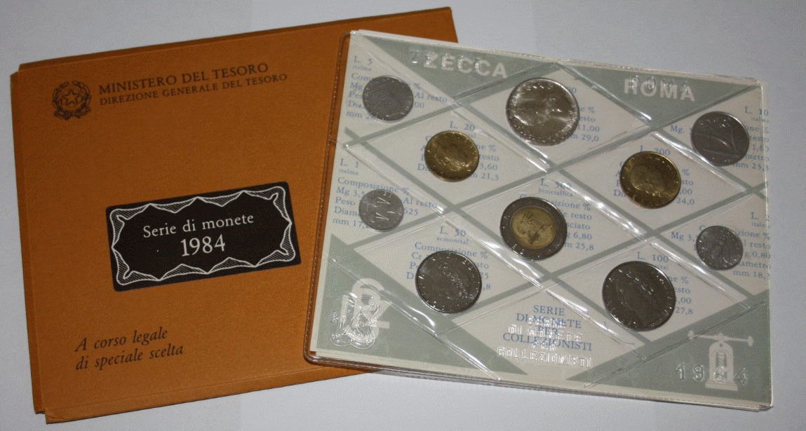 NL* ITALIA Divisionale 1984 con 500 Lire ARGENTO 3 CARAVELLE FDC Set Zecca
