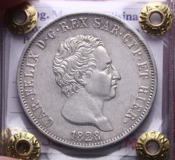 EN* SAVOIA CARLO FELICE 5 Lire Silver 1828 Genoa EF EF-UNC Filisina Appraisal
