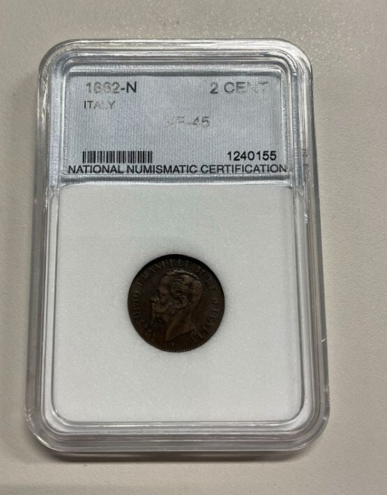NL* VEII RE D' ITALIA 2 CENTESIMI RAME 1862 NAPOLI XF 45 IN SLAB NNC Usa
