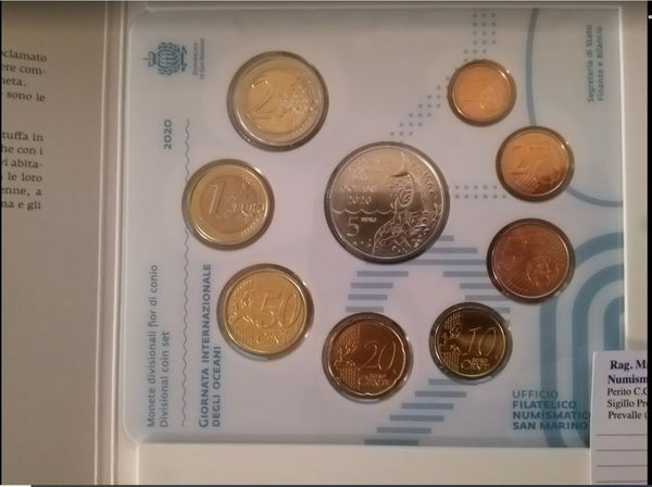 NL* SAN MARINO Divisionale 2020 8 VALORI + 5 EURO IN ARGENTO FDC SET zecca
