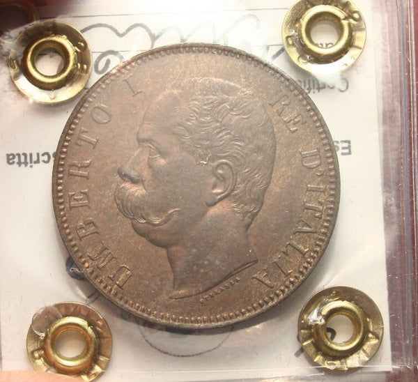 NL* UMBERTO I 10 CENTESIMI Rame 1893 ROMA NC SPL/Q.FDC Perizia Filisina M.