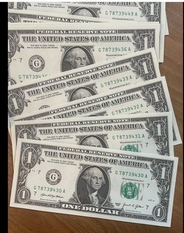 NL* USA BANCONOTA 1 DOLLARO Serie 2021 WASHINGTON FIOR DI STAMPA consecutive