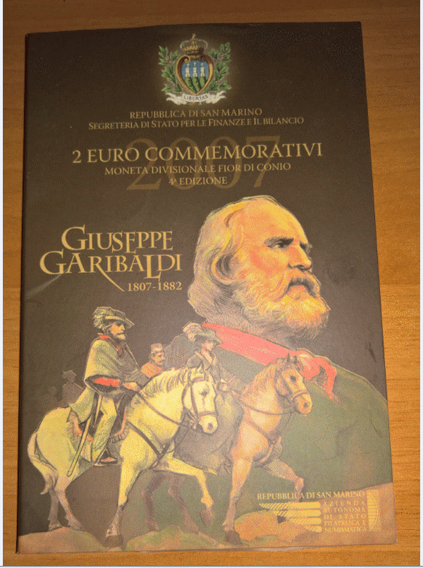 NL* Repubblica di SAN MARINO 2 Euro 2007 GIUSEPPE GARIBALDI FDC set zecca