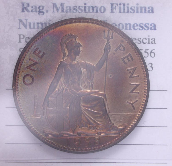 NL* INGHILTERRA RE GIORGIO V 1 PENNY rame 1938 non circolato con rame rosso
