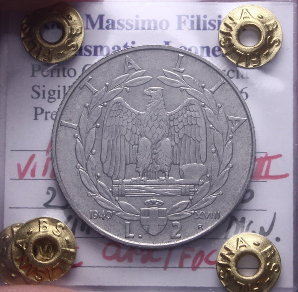 NL* VEIII ITALIA 2 LIRE IMPERO 1940 XVIII MAGNETICA QFDC/FDC Perizia Filisina