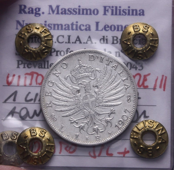 NL* VEIII 1 Lira ARGENTO 1907 AQUILA SABAUDA OTTIMO SPL+ Perizia Filisina