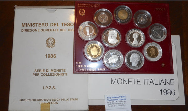 NL* ITALIA Divisionale 1986 DONATELLO 11 V con 500 LIRE ARGENTO PROOF Set