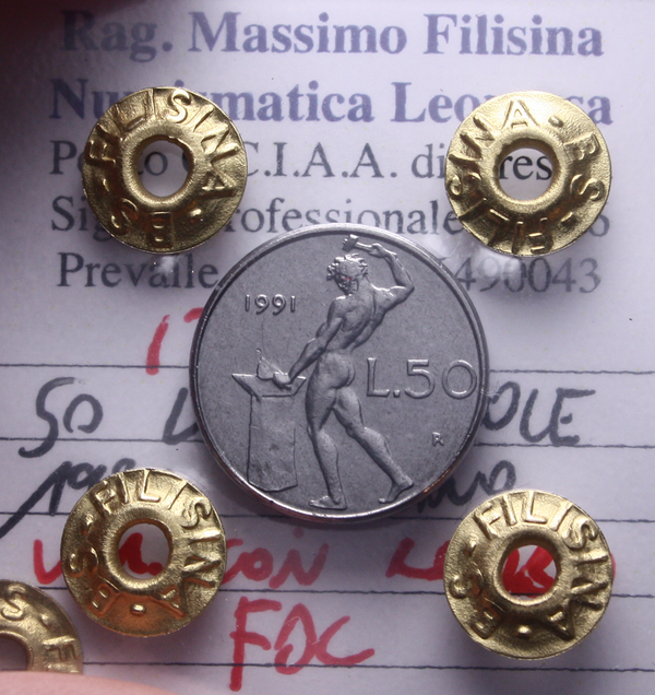NL* Repubblica Italiana 50 LIRE PICCOLE 1991 VAR. CON ROMBO FDC Perizia Filisina
