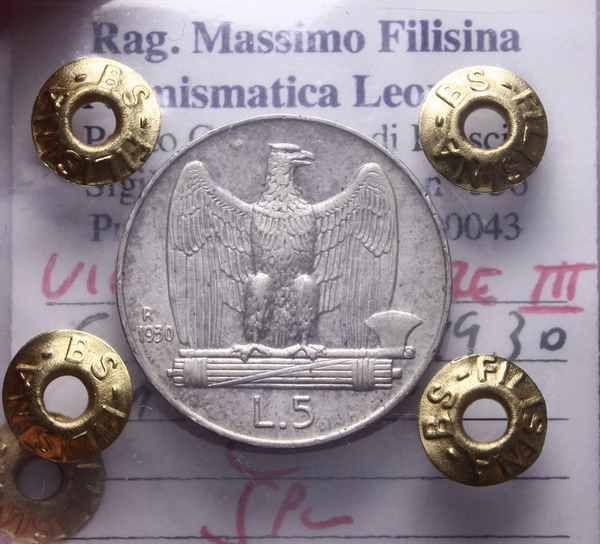 NL* VEIII Italia 5 LIRE ARGENTO AQUILOTTO 1930 SPL Perizia Filisina Massimo