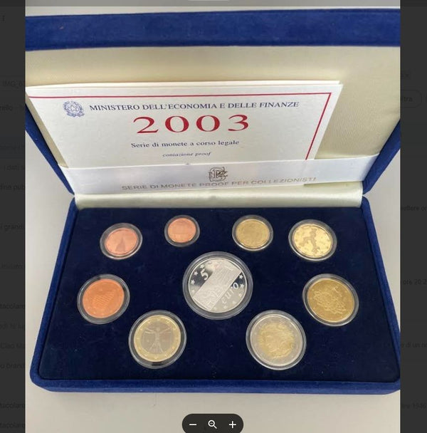 NL* ITALIA Divisionale 2003 9 Valori con 5 EURO ARGENTO PROOF Set zecca No cart