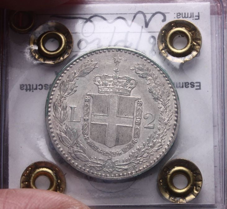 NL* UMBERTO I 2 LIRE ARGENTO 1887 ROMA RARA SPL/QFDC Perizia Filisina Massimo
