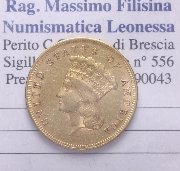 NL* U.S.A. 3 DOLLARS GOLD 3 Dollari Oro 1855 Principessa Indiana Splendida Cons.