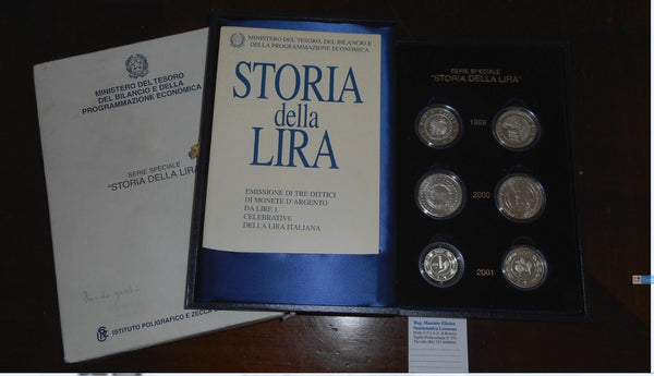 NL* ITALIA TRITTICO ARGENTO STORIA DELLA LIRA 3 Dittici 1999 2000 2001 Proof s