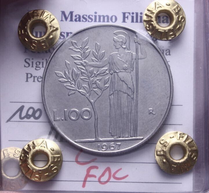 NL* ITALY Republic 100 LIRE MINERVA 1967 UNC Filisina Massimo appraisal