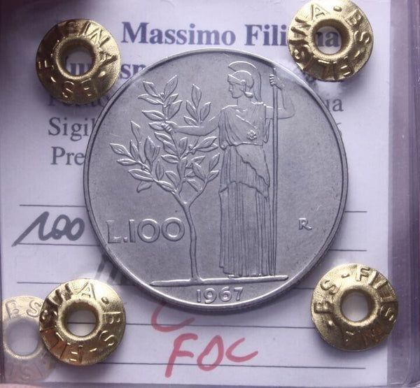 NL* ITALY Republic 100 LIRE MINERVA 1967 UNC Filisina Massimo appraisal