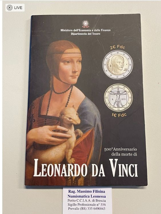 NL* ITALIA Repubblica Dittico 1 e 2 euro 2019 LEONARDO DA VINCI FDC Set Zecca
