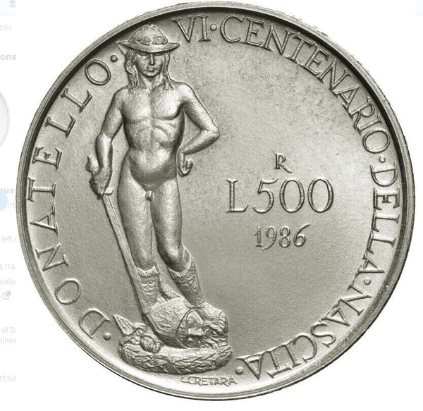 NL* ITALY 500 Lire Silver 1986 DONATELLO FDC Uncirculated with luster