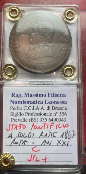 NL* STATO PONTIFICIO PAPA PIO IX 4 SOLDI Rame 1867  XXI SPL + Perizia Filisina M
