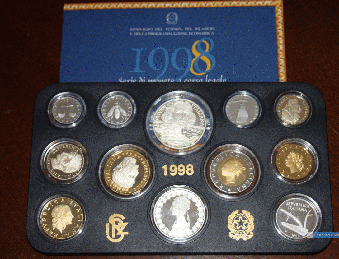 NL* ITALIA Divisionale 1998 con 500-1000 Lire in Argento G. L. BERNINI PROOF SET