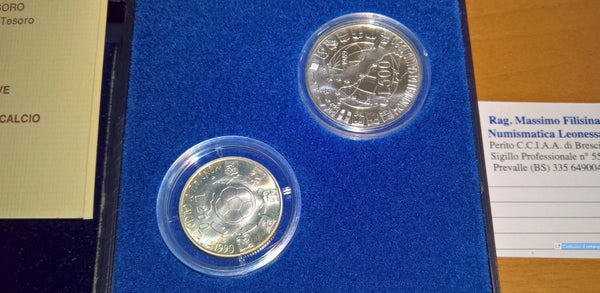 NL* ITALIA REPUBBLICA dittico 200 + 500 Lire Argento 1989 CALCIO 90 FDC set