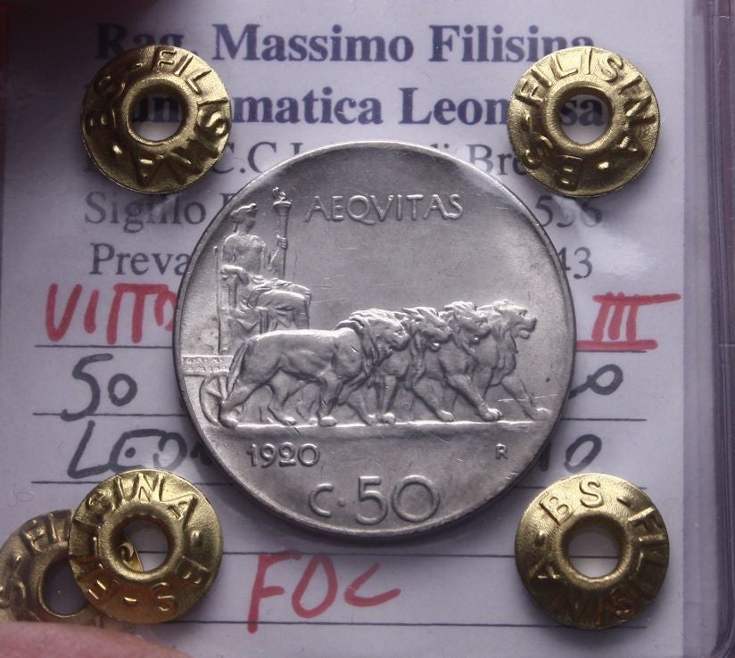 NL* VEIII ITALIA 50 CENTESIMI LEONI Liscio 1920 FDC Perizia Filisina Massimo