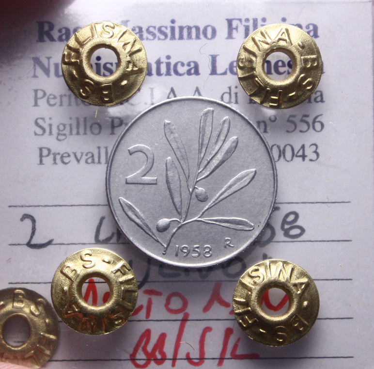 NL* Italia Repubblica 2 LIRE ULIVO 1958 MOLTO RARA BB/SPL Perizia Filisina