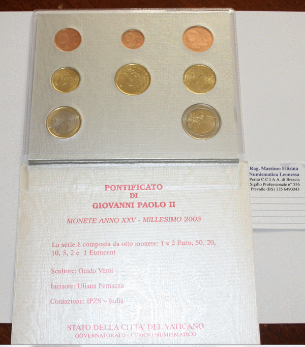 NL* CITTA'  Vaticano Papa GIOVANNI PAOLO II 2003 Divisionale 8 Valori FDC set