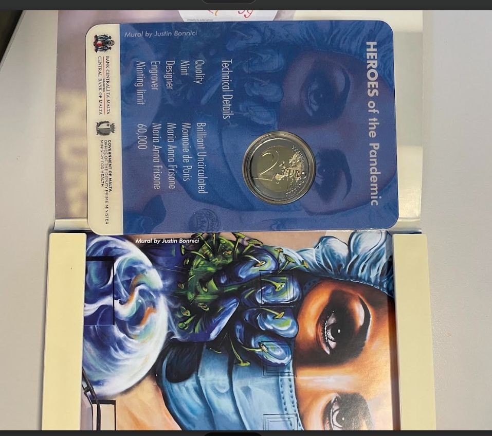 NL*MALTA 2 EURO 2021 HEROES OF THE  PANDEMIC rara FDC/ BRILLIANT UNC. Set zecca