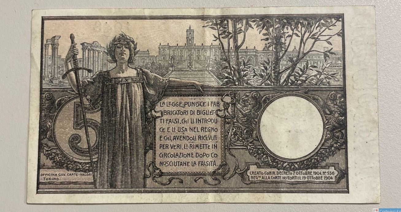 NL* VEIII BIGLIETTO DI STATO da 5 LIRE FLOREALE 21 GENNAIO 1911 RARA molto bella
