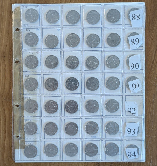NL* ITALIA LOTTO 41 pezzi 5 LIRE DELFINO DAL 1988 AL 1994 FDC da rotolino