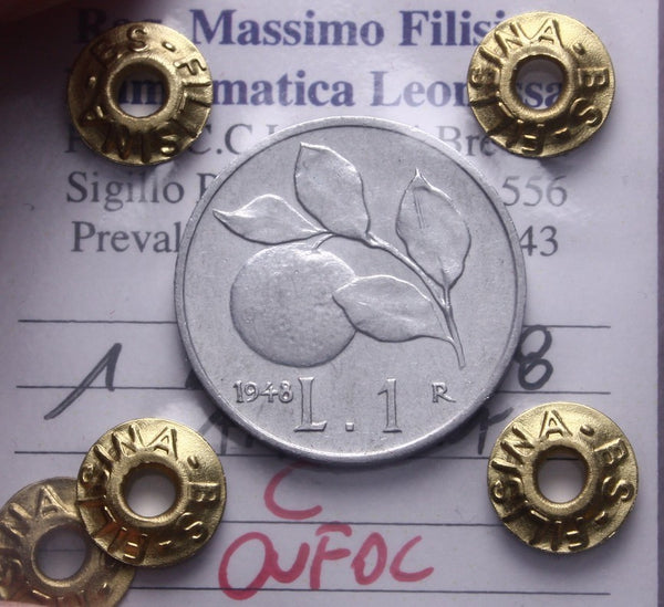 NL* Italia Repubblica 1 LIRA ARANCIA 1948 QFDC Perizia Filisina Massimo
