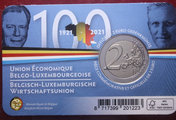 NL* BELGIO 2 EURO 2021 UNIONE ECONOMICA BELGIO-LUSSEMBURGO FDC coin card