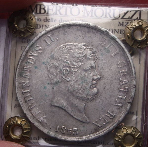 NL* NAPOLI FERDINANDO II Piastra 120 GRANA ARGENTO 1858 SPL Perizia Moruzzi U.