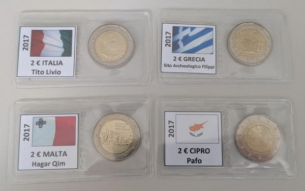 NL* EUROPA Lotto 4 MONETE da 2 EURO 2017 ITA GRC MLT CYP fdc come da foto