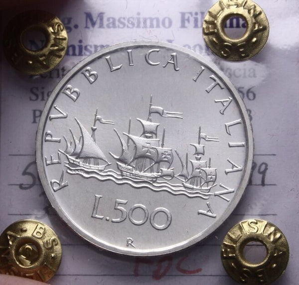 NL* ITALY 500 Lire Silver 3 Caravels 1999 UNCIRCULATED (FDC) Filisina Appraisal