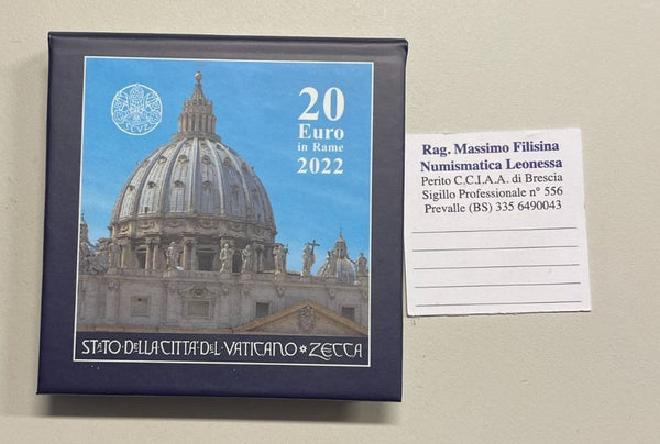 NL* VATICANO FRANCESCO 20 EURO Rame 2022 ARTE E FEDE CUPOLA DI SAN PIETRO FDC