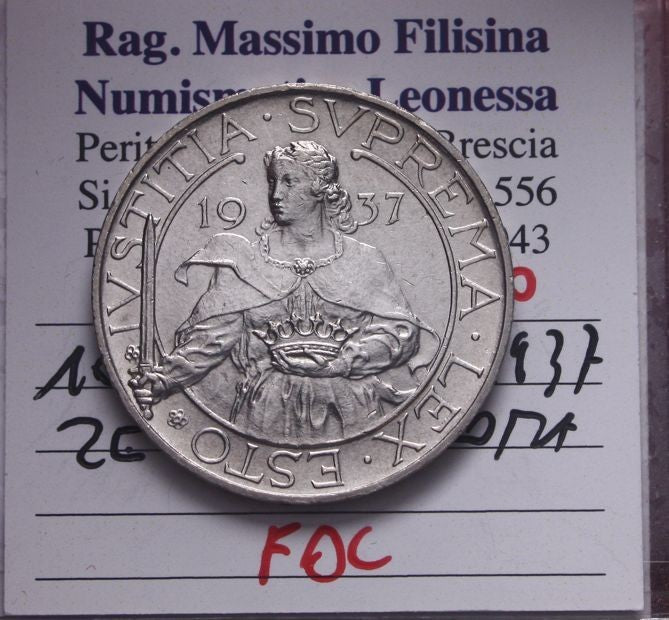 NL* SAN MARINO 10 LIRE ARGENTO 1937 ROMA FDC Perizia Filisina Massimo