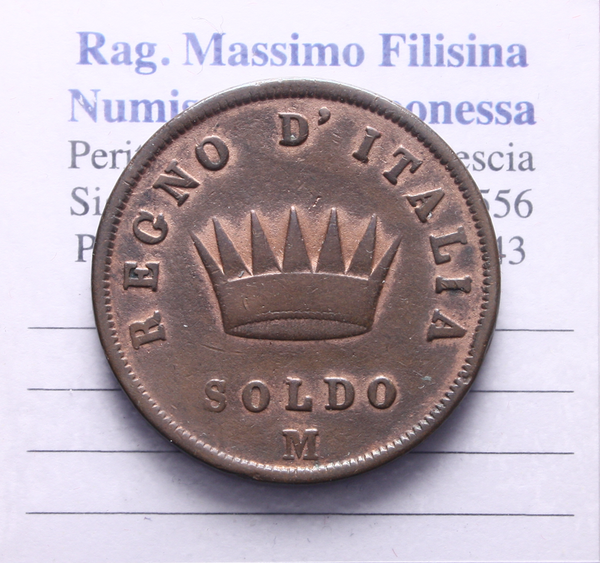 NL* LOMBARDIA NAPOLEONE I Soldo Rame 1813 MILANO come da foto