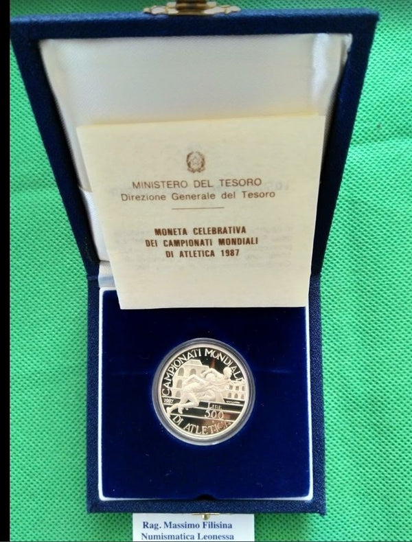 NL* ITALIA 500 Lire Argento 1987 MONDIALI DI ATLETICA A ROMA PROOF SET