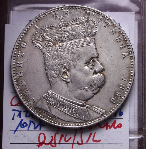 NL* UMBERTO I COLONIA ERITREA Tallero 5 LIRE ARGENTO 1896 RR QSPL/SPL Filisina M